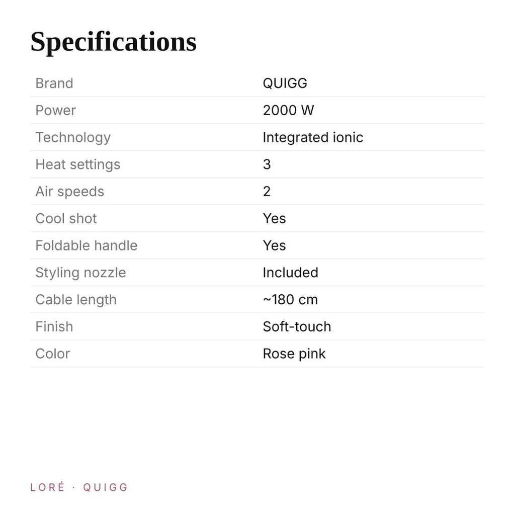 QUIGG GT-HDIF-01 hair dryer specifications