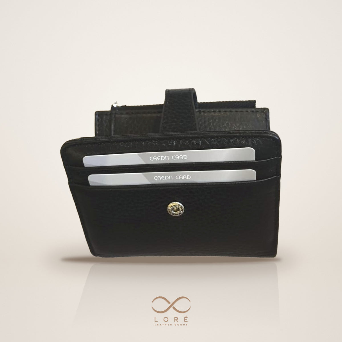 LORÉ Lumière 1295 in Black — snap closure front view