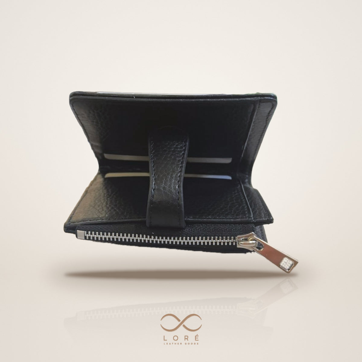 LORÉ Lumière 1295 in Black — zipper pocket detail