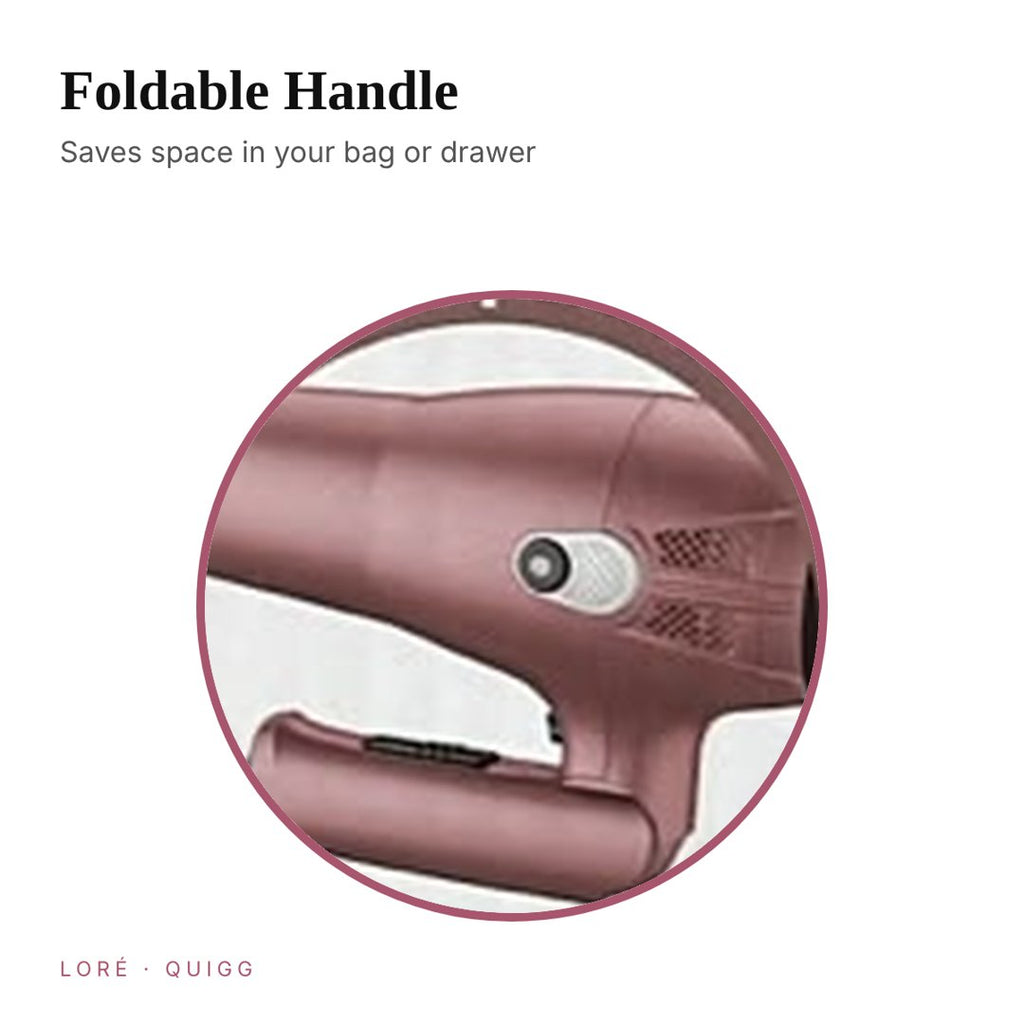 QUIGG foldable travel friendly hair dryer in rose pink