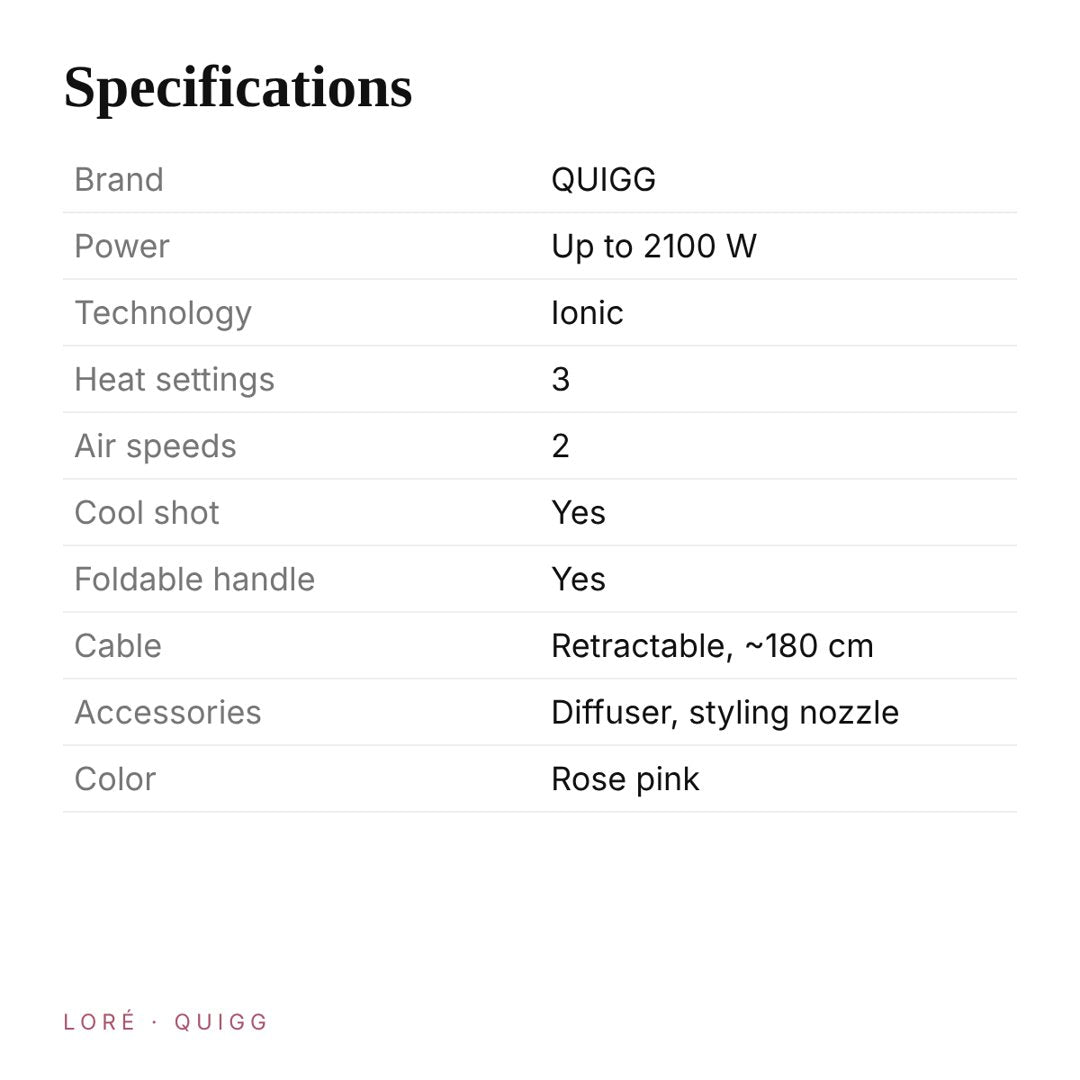 QUIGG GT-HDIRF-01 hair dryer specifications