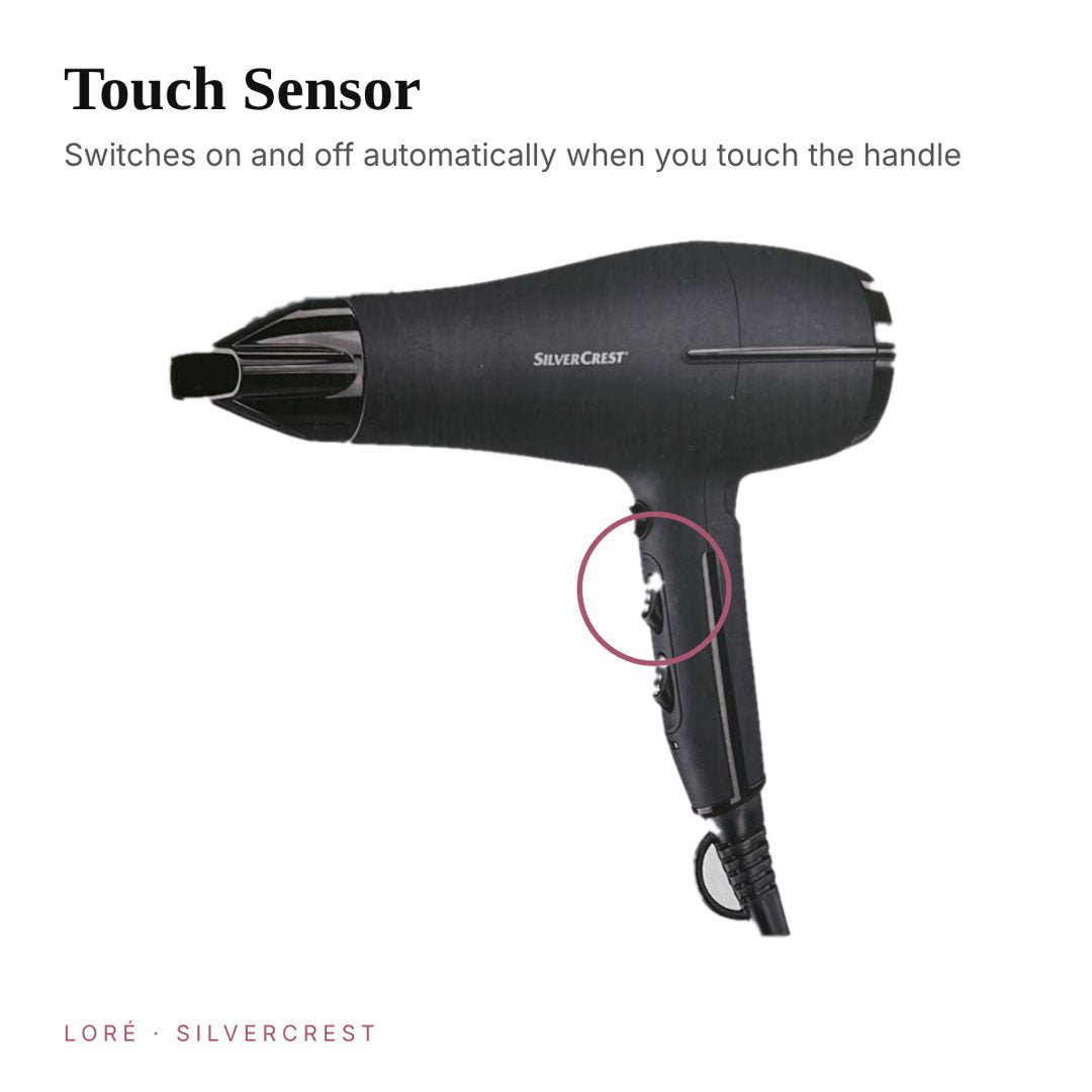 SilverCrest touch sensor hair dryer close up