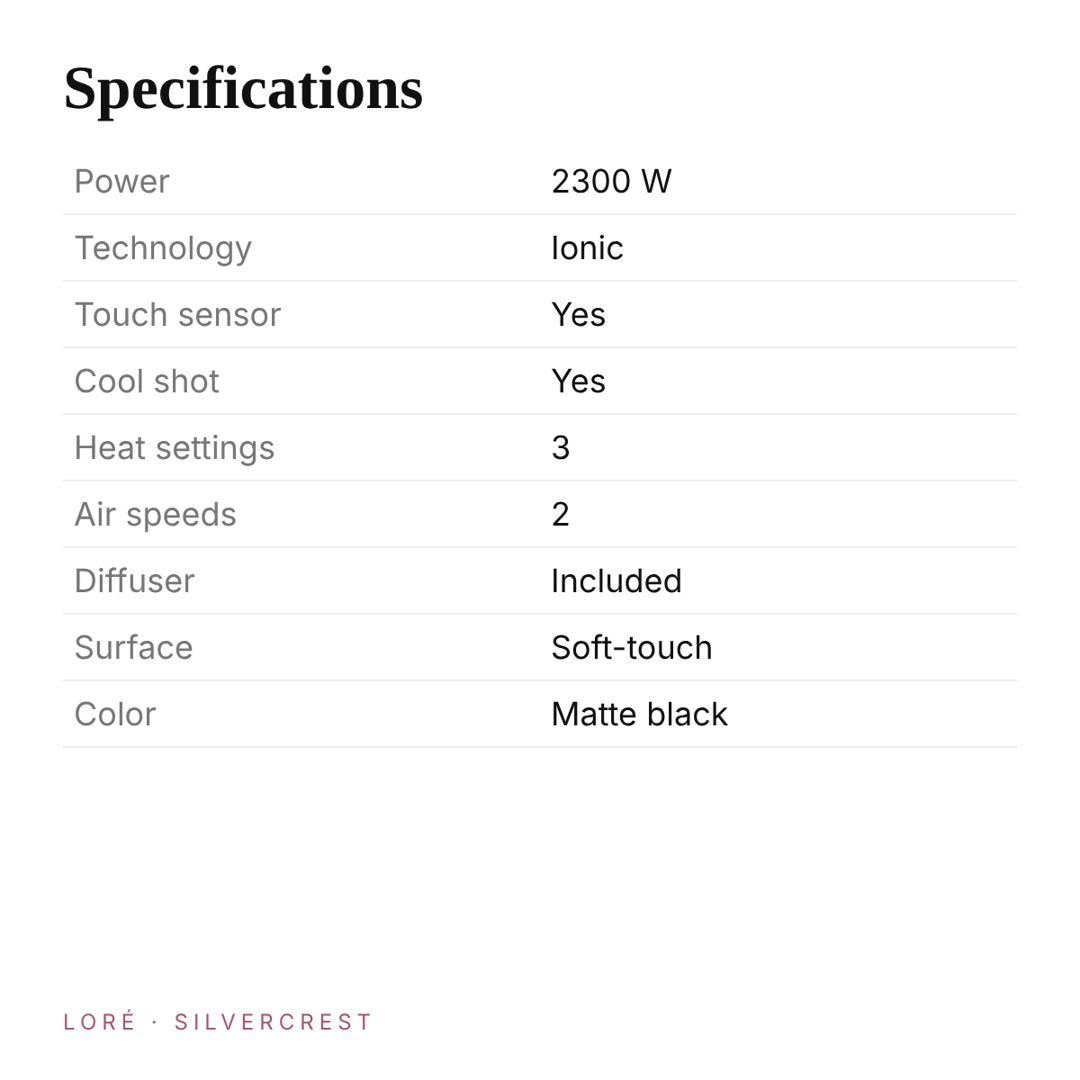 SilverCrest hair dryer specifications