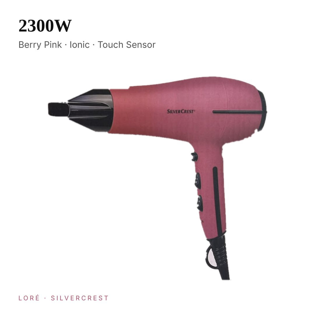 SilverCrest 2300W ionic hair dryer in rose pink front view